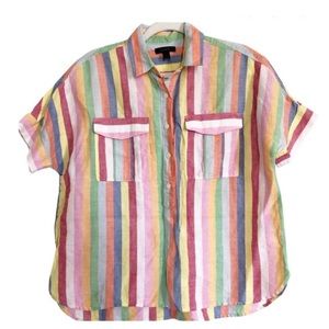 J. Crew pastel rainbow striped linen-blend shirt size 8